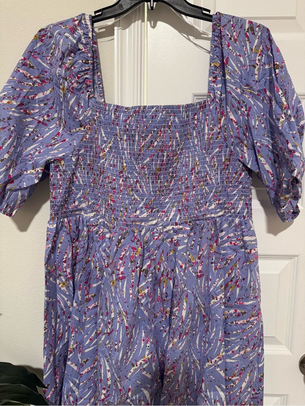 Eloquii Lavender Floral Smocked Square-Neck Tunic